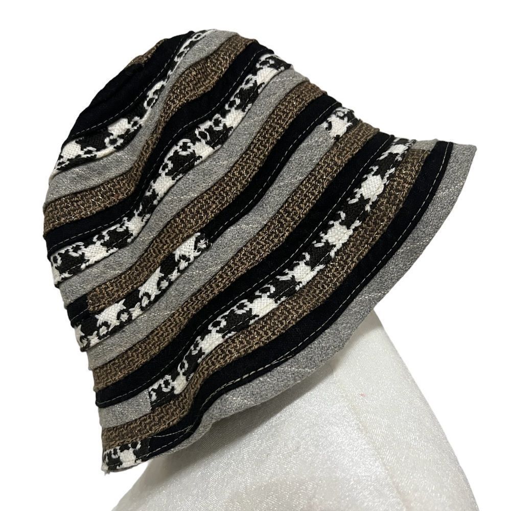 Wool Blend Patchwork Bucket Hat, Black/ White/Gray/Gold